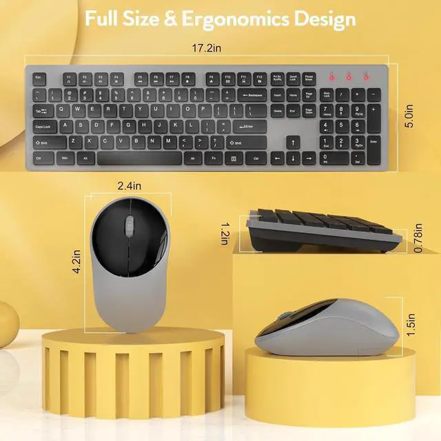 Alt view image 6 of 7 - Wireless Keyboard and Mouse, Trueque Silent 2.4GHz Cordless Full Size USB Mouse Combo, Long Battery Life, Lag-Free for Computer, Laptop, PC, Windows, Mac, Chrome OS (Gray)