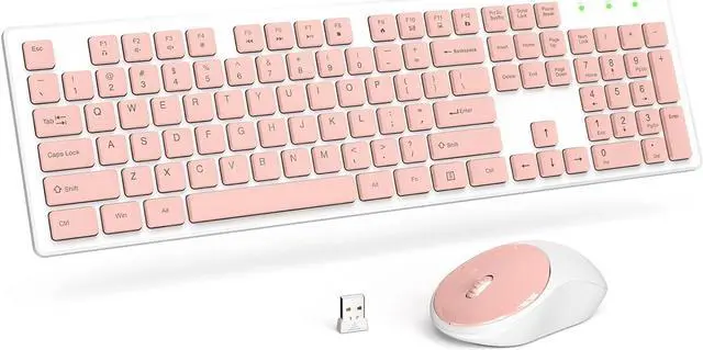 Main image of Wireless Keyboard and Mouse, Trueque Silent 2.4GHz Cordless Full Size USB Mouse Combo, Long Battery Life, Lag-Free for Computer, Laptop, PC, Windows, Mac, Chrome OS (Pink)