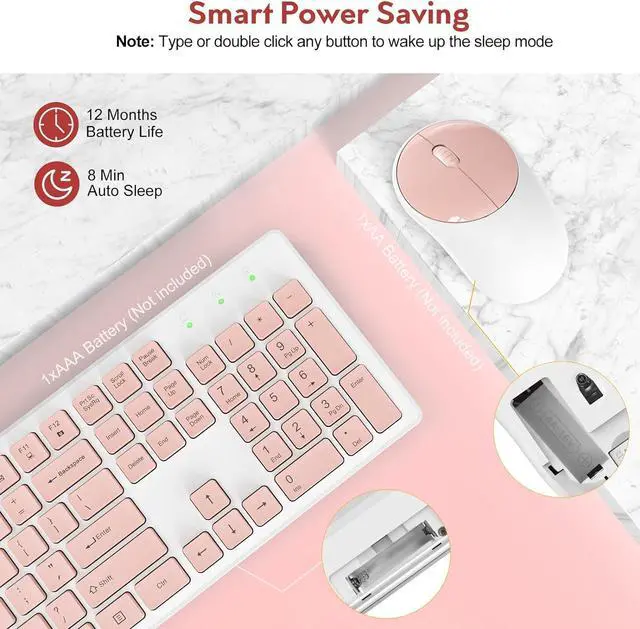 Alt view image 3 of 6 - Wireless Keyboard and Mouse, Trueque Silent 2.4GHz Cordless Full Size USB Mouse Combo, Long Battery Life, Lag-Free for Computer, Laptop, PC, Windows, Mac, Chrome OS (Pink)
