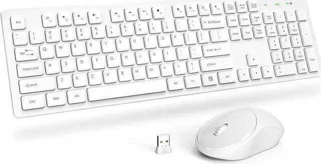 Main image of Wireless Keyboard and Mouse, Trueque Silent 2.4GHz Cordless Full Size USB Mouse Combo, Long Battery Life, Lag-Free for Computer, Laptop, PC, Windows, Mac, Chrome OS (White)