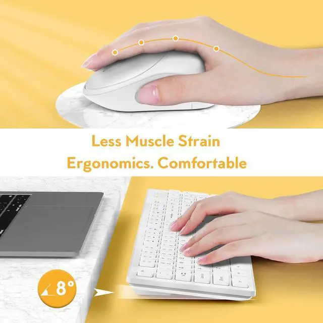 Alt view image 5 of 7 - Wireless Keyboard and Mouse, Trueque Silent 2.4GHz Cordless Full Size USB Mouse Combo, Long Battery Life, Lag-Free for Computer, Laptop, PC, Windows, Mac, Chrome OS (White)