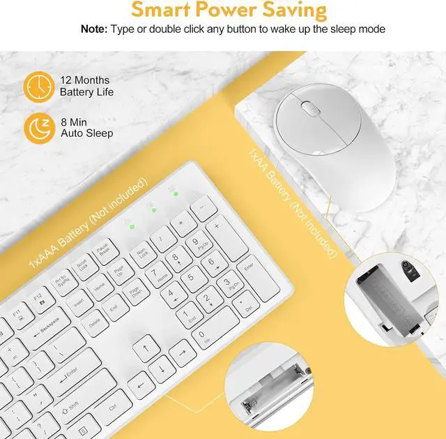 Alt view image 3 of 7 - Wireless Keyboard and Mouse, Trueque Silent 2.4GHz Cordless Full Size USB Mouse Combo, Long Battery Life, Lag-Free for Computer, Laptop, PC, Windows, Mac, Chrome OS (White)