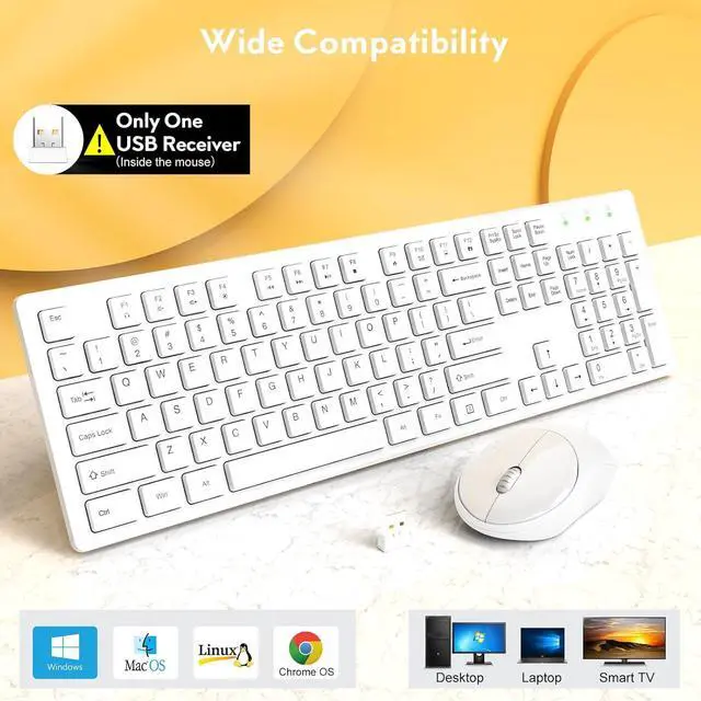 Alt view image 6 of 7 - Wireless Keyboard and Mouse, Trueque Silent 2.4GHz Cordless Full Size USB Mouse Combo, Long Battery Life, Lag-Free for Computer, Laptop, PC, Windows, Mac, Chrome OS (White)