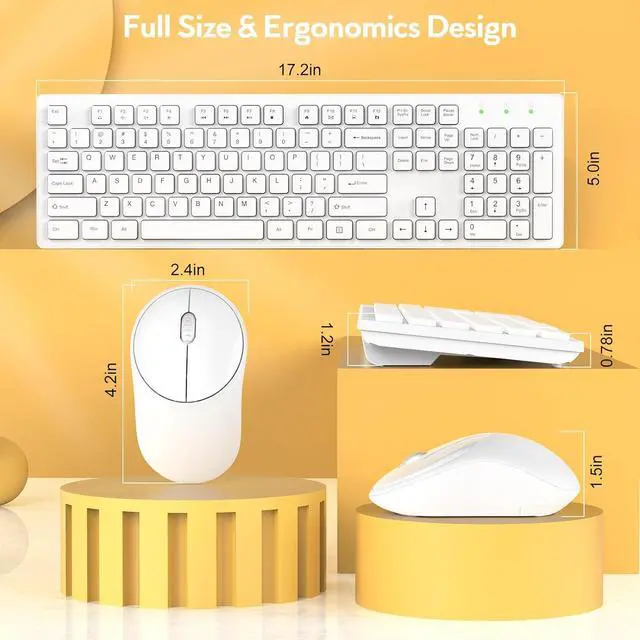 Alt view image 7 of 7 - Wireless Keyboard and Mouse, Trueque Silent 2.4GHz Cordless Full Size USB Mouse Combo, Long Battery Life, Lag-Free for Computer, Laptop, PC, Windows, Mac, Chrome OS (White)