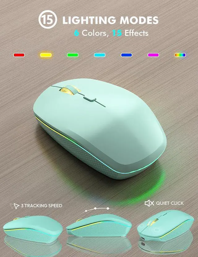 Alt view image 5 of 7 - Wireless Keyboard and Mouse Combo - RGB Backlit, Rechargeable & Light Up Letters, Full-Size, Ergonomic Tilt Angle, Sleep Mode, 2.4GHz Quiet Keyboard Mouse for Mac, Windows, Laptop, PC, Mint Green