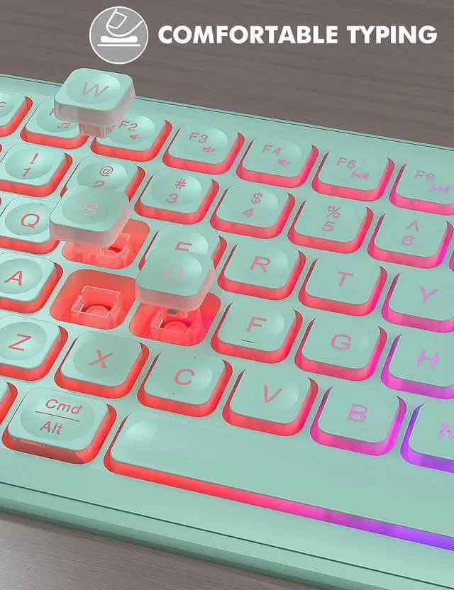 Alt view image 7 of 7 - Wireless Keyboard and Mouse Combo - RGB Backlit, Rechargeable & Light Up Letters, Full-Size, Ergonomic Tilt Angle, Sleep Mode, 2.4GHz Quiet Keyboard Mouse for Mac, Windows, Laptop, PC, Mint Green