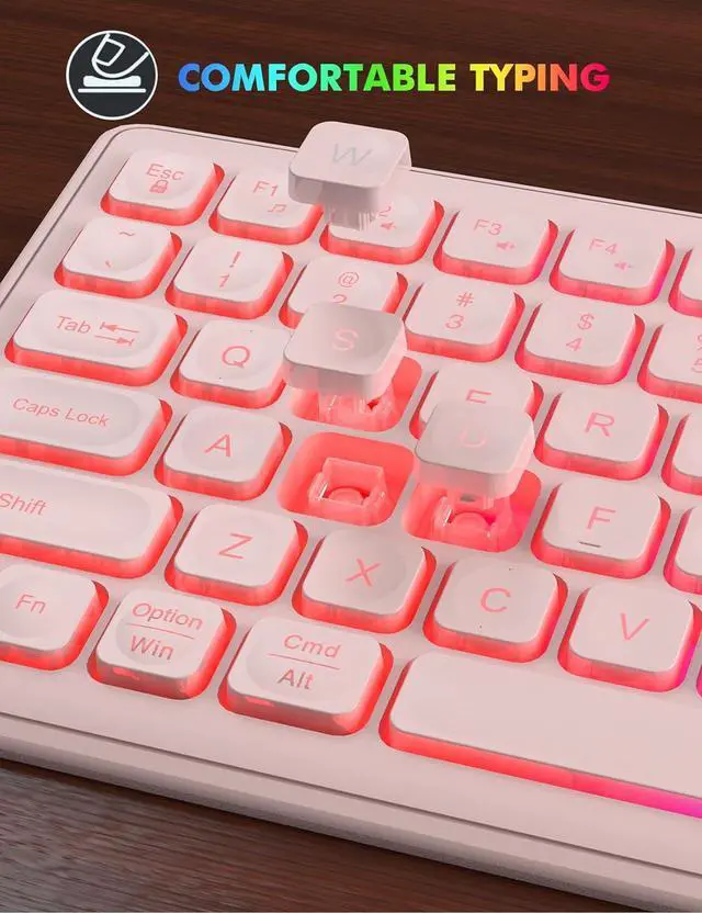 Alt view image 7 of 7 - Wireless Keyboard and Mouse Combo - RGB Backlit, Rechargeable & Light Up Letters, Full-Size, Ergonomic Tilt Angle, Sleep Mode, 2.4GHz Quiet Keyboard Mouse for Mac, Windows, Laptop, PC,  Pink