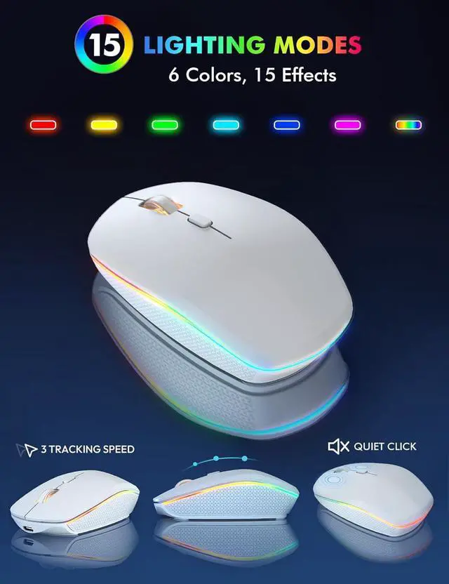Alt view image 4 of 7 - Wireless Keyboard and Mouse - RGB Backlit, Rechargeable & Light Up Letters, Full-Size, Ergonomic Tilt Angle, Sleep Mode, 2.4GHz Quiet Keyboard Mouse for Mac, Windows, Laptop, PC(White)