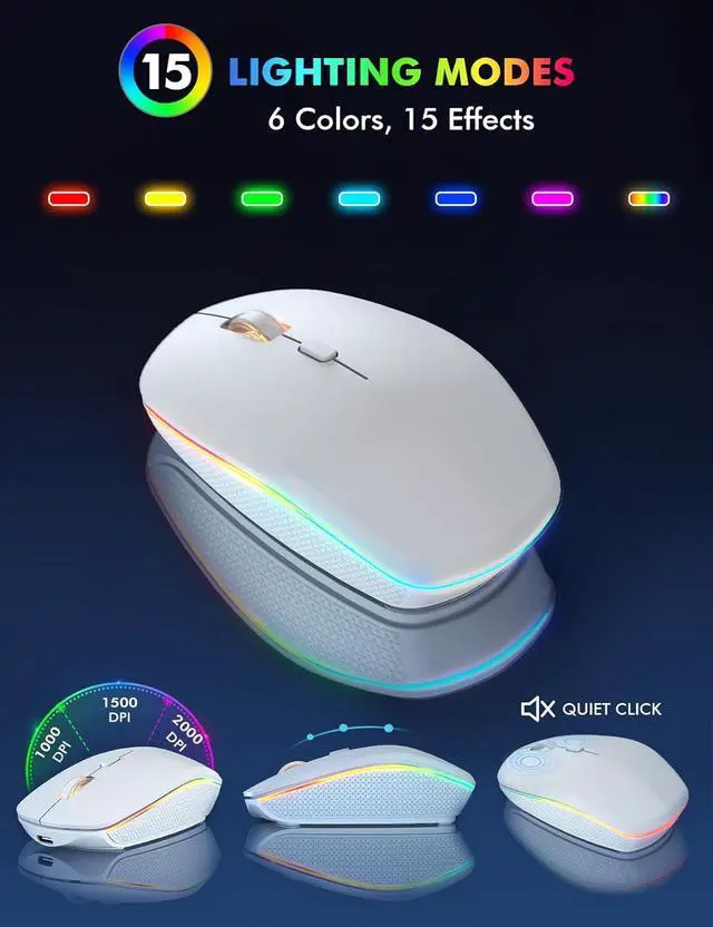 Alt view image 5 of 7 - Wireless Keyboard and Mouse - RGB Backlit, Rechargeable & Light Up Letters, Full-Size, Ergonomic Tilt Angle, Sleep Mode, 2.4GHz Quiet Keyboard Mouse for Mac, Windows, Laptop, PC(White)
