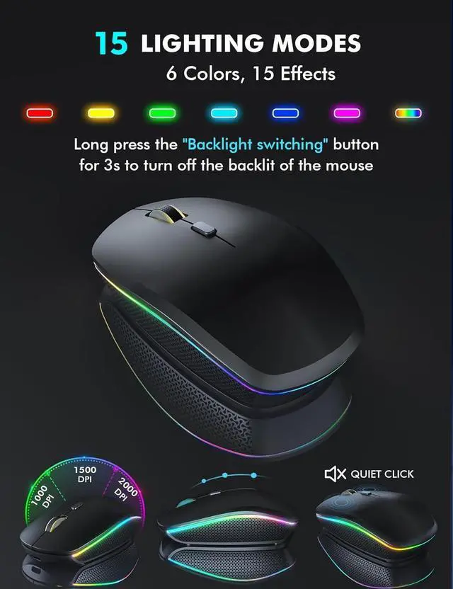 Alt view image 5 of 7 - Wireless Keyboard and Mouse Combo - Large Print, RGB Backlit, Oversize Light Up Letters, Rechargeable, Ergonomic Tilt Leg, Sleep Mode, 2.4GHz Quiet Keyboard Mouse for Mac, Windows, Laptop, PC