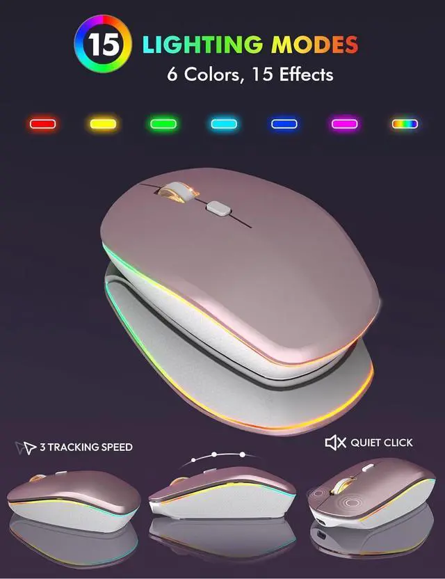 Alt view image 4 of 7 - Wireless Keyboard and Mouse Combo - RGB Backlit, Rechargeable & Light Up Letters, Full-Size, Ergonomic Tilt Angle, Sleep Mode, 2.4GHz Quiet Keyboard Mouse for Mac, Windows, Laptop, PC, Rose