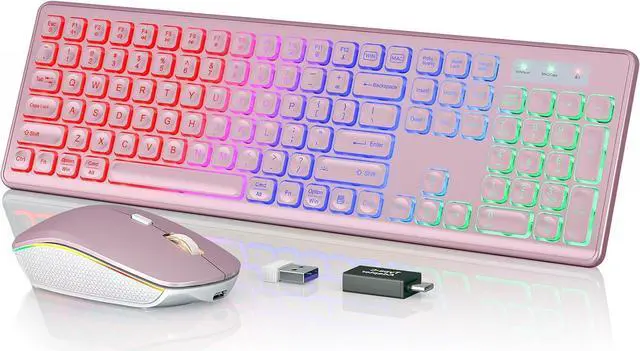 Main image of Wireless Keyboard and Mouse Combo - RGB Backlit, Rechargeable & Light Up Letters, Full-Size, Ergonomic Tilt Angle, Sleep Mode, 2.4GHz Quiet Keyboard Mouse for Mac, Windows, Laptop, PC, Rose