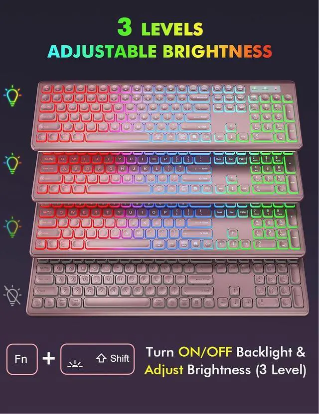 Alt view image 2 of 7 - Wireless Keyboard and Mouse Combo - RGB Backlit, Rechargeable & Light Up Letters, Full-Size, Ergonomic Tilt Angle, Sleep Mode, 2.4GHz Quiet Keyboard Mouse for Mac, Windows, Laptop, PC, Rose