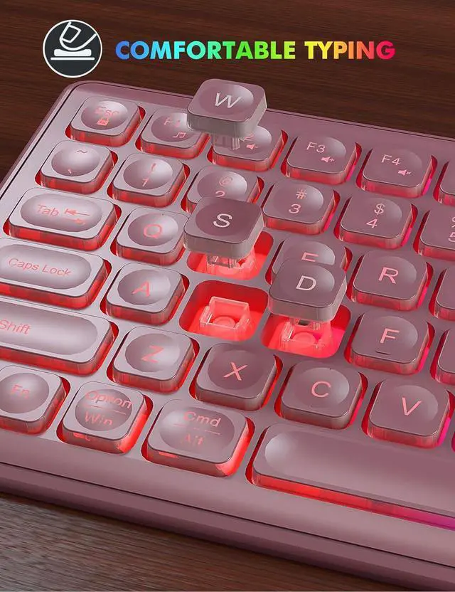 Alt view image 7 of 7 - Wireless Keyboard and Mouse Combo - RGB Backlit, Rechargeable & Light Up Letters, Full-Size, Ergonomic Tilt Angle, Sleep Mode, 2.4GHz Quiet Keyboard Mouse for Mac, Windows, Laptop, PC, Rose