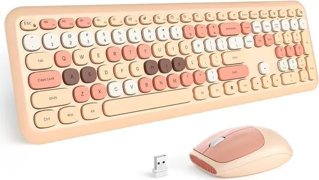 Main image of Wireless Keyboard and Mouse Combo, Colorful Full Size Keyboard with Number Pad, Silent Cute Wireless Mouse, 2.4GHz Dropout-Free Connection, for PC Laptop Computer (Coffee Color)
