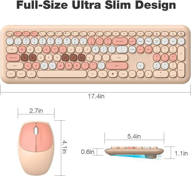 Alt view image 7 of 7 - Wireless Keyboard and Mouse Combo, Colorful Full Size Keyboard with Number Pad, Silent Cute Wireless Mouse, 2.4GHz Dropout-Free Connection, for PC Laptop Computer (Coffee Color)