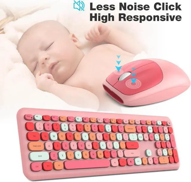 Alt view image 5 of 7 - Wireless Keyboard and Mouse Combo, Colorful Full Size Keyboard with Number Pad, Silent Cute Wireless Mouse, 2.4GHz Dropout-Free Connection, for PC Laptop Computer (Pink Color)