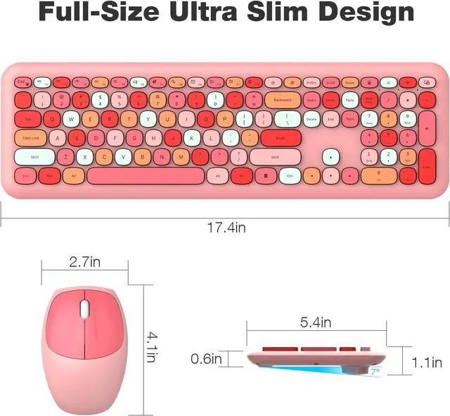 Alt view image 7 of 7 - Wireless Keyboard and Mouse Combo, Colorful Full Size Keyboard with Number Pad, Silent Cute Wireless Mouse, 2.4GHz Dropout-Free Connection, for PC Laptop Computer (Pink Color)