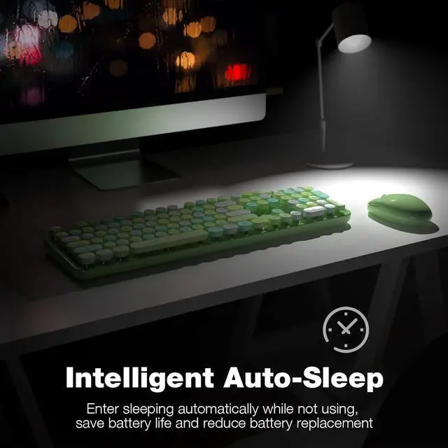 Alt view image 4 of 7 - Wireless Keyboard and Mouse Combo, Retro Green 2.4GHz Full Size Colorful Keyboards with Round Keycaps, Cute Wireless Mouse for Laptop, PC, Chromebook, Smart TV, Computer, Windows