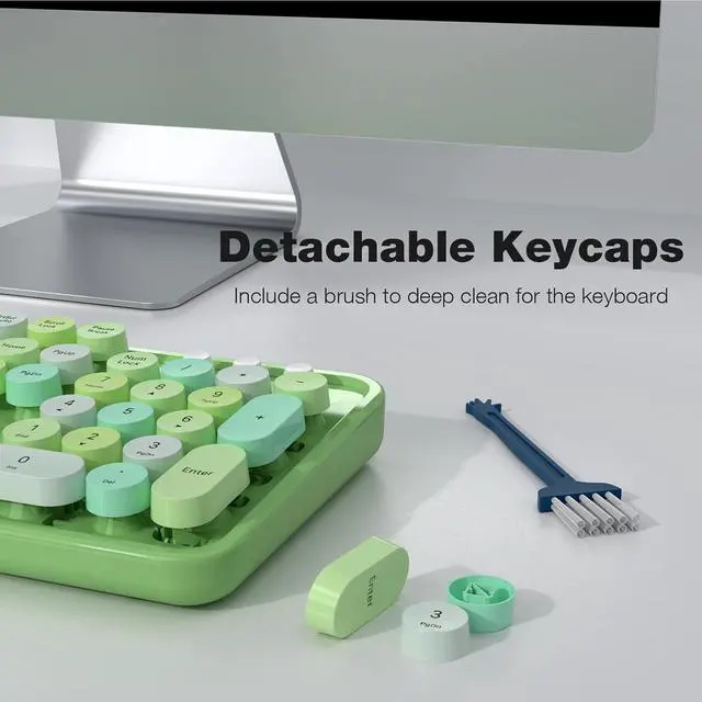 Alt view image 5 of 7 - Wireless Keyboard and Mouse Combo, Retro Green 2.4GHz Full Size Colorful Keyboards with Round Keycaps, Cute Wireless Mouse for Laptop, PC, Chromebook, Smart TV, Computer, Windows
