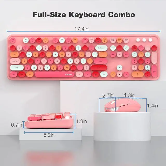 Alt view image 7 of 7 - Wireless Keyboard and Mouse, Pink Colorful Round Key Retro Typewriter Keyboards, USB Wireless 2.4G Full Size Keyboard and Cute Mice Combo for Computer, Laptop, PC, Chromebook, Smart TV