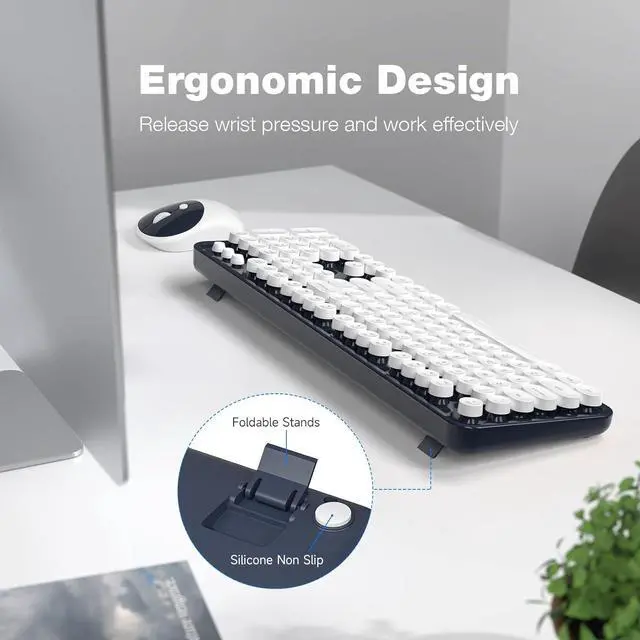 Alt view image 3 of 7 - Wireless Keyboard and Mouse Combo, Dark Blue 2.4G Full Size Keyboard, Round Key Typewriter Keyboards and Cute Mice with 2 in 1 USB Dongle, for PC Laptop Chromebook Smart TV
