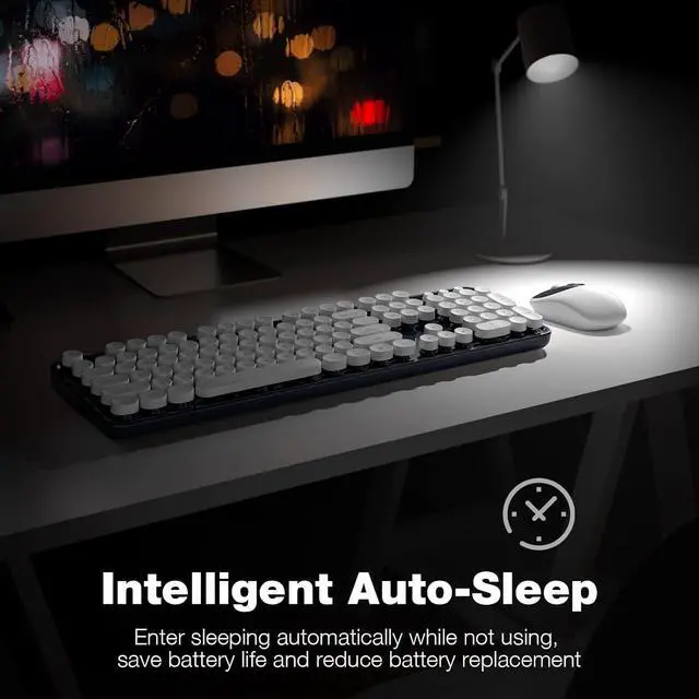 Alt view image 4 of 7 - Wireless Keyboard and Mouse Combo, Dark Blue 2.4G Full Size Keyboard, Round Key Typewriter Keyboards and Cute Mice with 2 in 1 USB Dongle, for PC Laptop Chromebook Smart TV