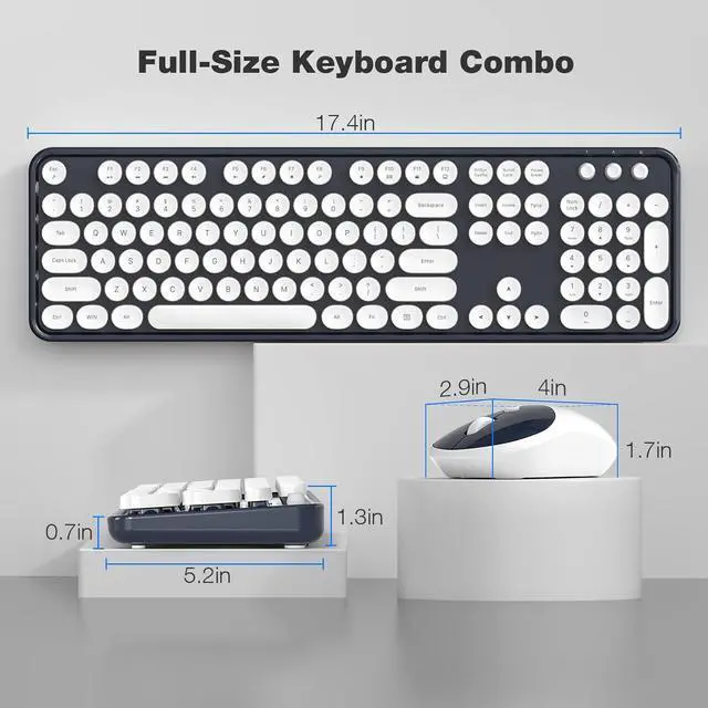 Alt view image 7 of 7 - Wireless Keyboard and Mouse Combo, Dark Blue 2.4G Full Size Keyboard, Round Key Typewriter Keyboards and Cute Mice with 2 in 1 USB Dongle, for PC Laptop Chromebook Smart TV