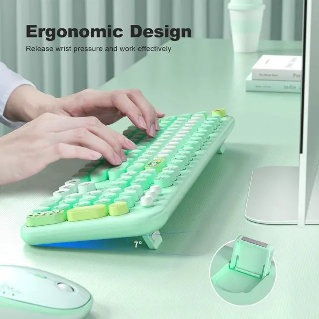Alt view image 2 of 7 - Wireless Keyboard and Mouse Combo, Cute Retro Typewriter Keyboard and Silent Mouse, 2.4GHz Full Size Computer Keyboard Wireless Mouse Set for PC, Laptop, Desktop, Windows