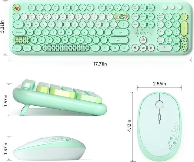 Alt view image 6 of 7 - Wireless Keyboard and Mouse Combo, Cute Retro Typewriter Keyboard and Silent Mouse, 2.4GHz Full Size Computer Keyboard Wireless Mouse Set for PC, Laptop, Desktop, Windows