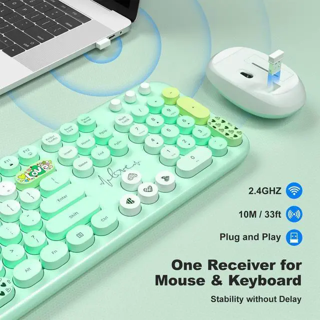 Alt view image 3 of 7 - Wireless Keyboard and Mouse Combo, Cute Retro Typewriter Keyboard and Silent Mouse, 2.4GHz Full Size Computer Keyboard Wireless Mouse Set for PC, Laptop, Desktop, Windows