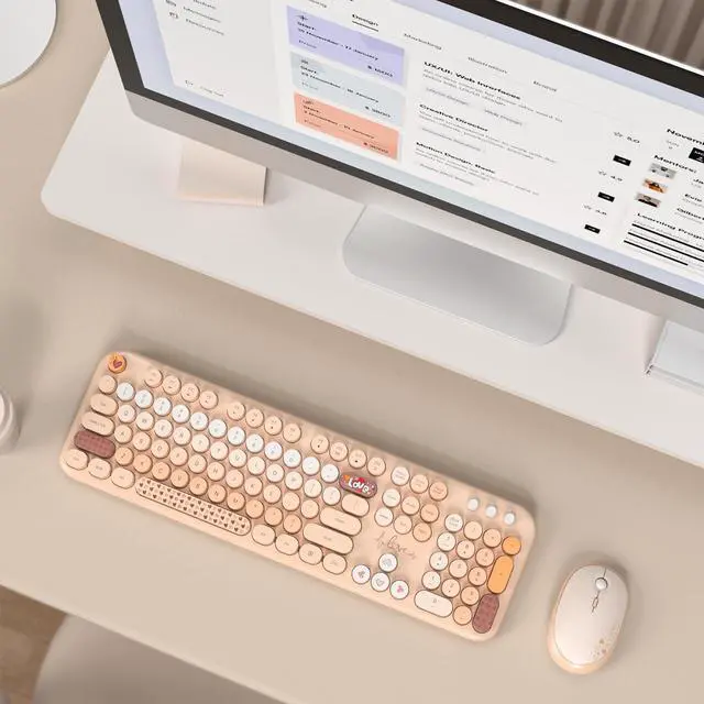 Alt view image 7 of 7 - Wireless Keyboard and Mouse Combo, Cute Retro Typewriter Keyboard and Silent Mouse, 2.4GHz Full Size Computer Keyboard Wireless Mouse Set for PC, Laptop, Desktop, Windows