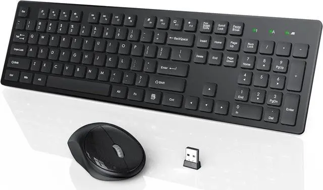 Main image of Wireless Keyboard and Mouse, USB Computer Keyboard with Silent Keys, Long Battery Life, 2.4GHz Full-Size Lag-Free Cordless Combo for PC Laptops Windows Mac Chrome OS (Black)