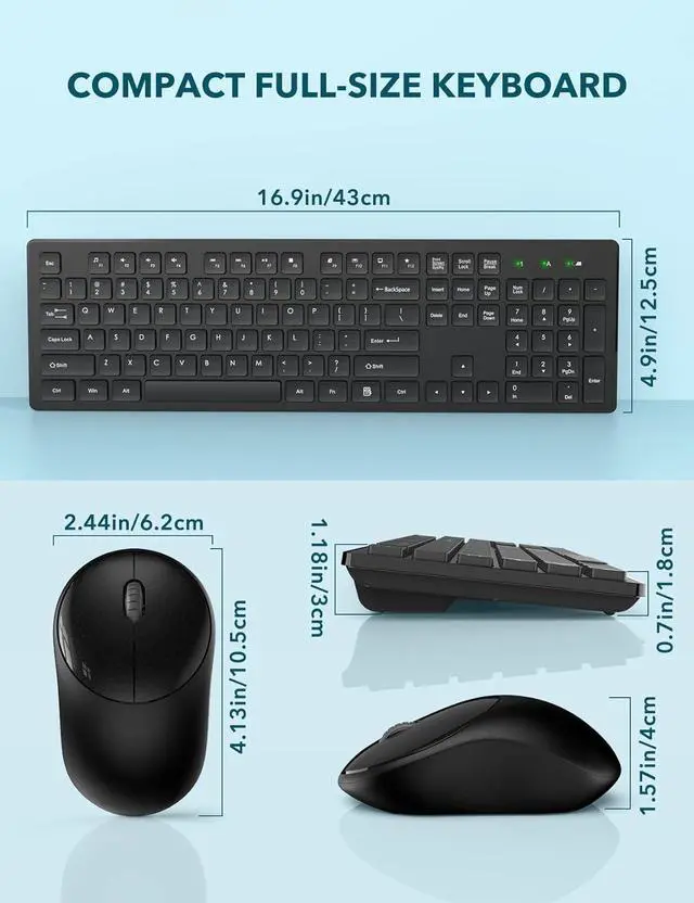 Alt view image 6 of 7 - Wireless Keyboard and Mouse, USB Computer Keyboard with Silent Keys, Long Battery Life, 2.4GHz Full-Size Lag-Free Cordless Combo for PC Laptops Windows Mac Chrome OS (Black)