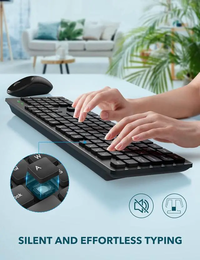 Alt view image 3 of 7 - Wireless Keyboard and Mouse, USB Computer Keyboard with Silent Keys, Long Battery Life, 2.4GHz Full-Size Lag-Free Cordless Combo for PC Laptops Windows Mac Chrome OS (Black)