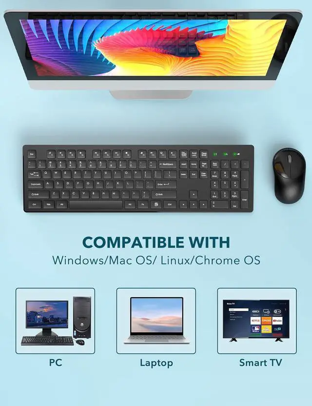 Alt view image 7 of 7 - Wireless Keyboard and Mouse, USB Computer Keyboard with Silent Keys, Long Battery Life, 2.4GHz Full-Size Lag-Free Cordless Combo for PC Laptops Windows Mac Chrome OS (Black)