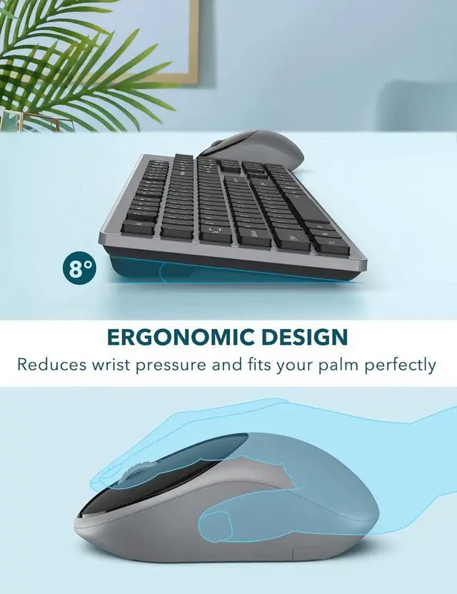 Alt view image 5 of 7 - Wireless Keyboard and Mouse, Full-Size Wireless Mouse and Keyboard Combo, 2.4GHz Silent USB Wireless Keyboard Mouse Combo for PC Desktops Computer, Laptops, Windows (Black and Grey)
