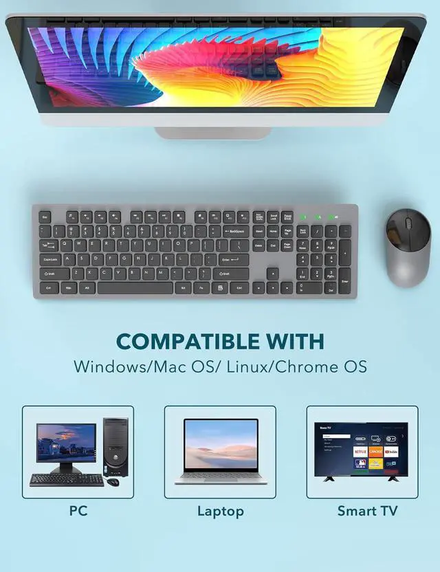 Alt view image 6 of 7 - Wireless Keyboard and Mouse, Full-Size Wireless Mouse and Keyboard Combo, 2.4GHz Silent USB Wireless Keyboard Mouse Combo for PC Desktops Computer, Laptops, Windows (Black and Grey)