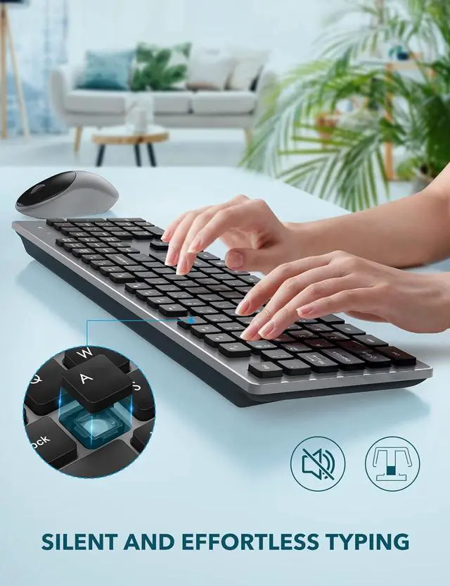Alt view image 3 of 7 - Wireless Keyboard and Mouse, Full-Size Wireless Mouse and Keyboard Combo, 2.4GHz Silent USB Wireless Keyboard Mouse Combo for PC Desktops Computer, Laptops, Windows (Black and Grey)