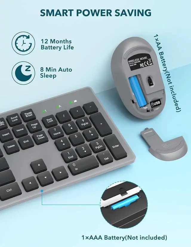 Alt view image 4 of 7 - Wireless Keyboard and Mouse, Full-Size Wireless Mouse and Keyboard Combo, 2.4GHz Silent USB Wireless Keyboard Mouse Combo for PC Desktops Computer, Laptops, Windows (Black and Grey)