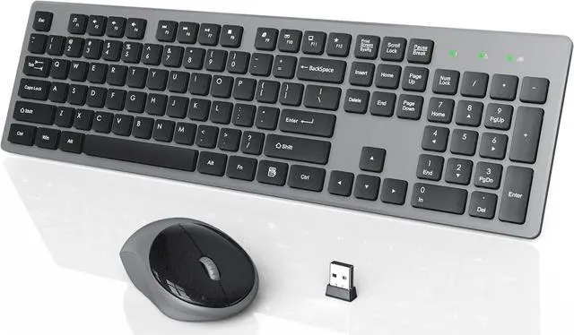 Main image of Wireless Keyboard and Mouse, Full-Size Wireless Mouse and Keyboard Combo, 2.4GHz Silent USB Wireless Keyboard Mouse Combo for PC Desktops Computer, Laptops, Windows (Black and Grey)