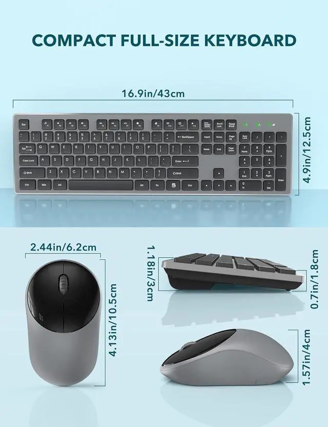 Alt view image 7 of 7 - Wireless Keyboard and Mouse, Full-Size Wireless Mouse and Keyboard Combo, 2.4GHz Silent USB Wireless Keyboard Mouse Combo for PC Desktops Computer, Laptops, Windows (Black and Grey)