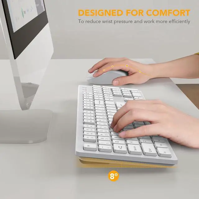 Alt view image 5 of 7 - Wireless Keyboard and Mouse, USB Computer Keyboard with Silent Keys, Long Battery Life, 2.4GHz Full-Size Lag-Free Cordless Combo for PC Laptops Windows Mac Chrome OS (Ivory White)