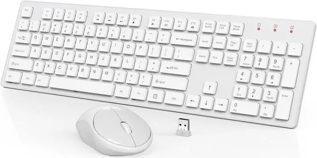 Main image of Wireless Keyboard and Mouse, USB Computer Keyboard with Silent Keys, Long Battery Life, 2.4GHz Full-Size Lag-Free Cordless Combo for PC Laptops Windows Mac Chrome OS (Ivory White)