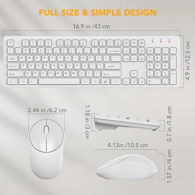 Alt view image 6 of 7 - Wireless Keyboard and Mouse, USB Computer Keyboard with Silent Keys, Long Battery Life, 2.4GHz Full-Size Lag-Free Cordless Combo for PC Laptops Windows Mac Chrome OS (Ivory White)