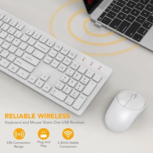 Alt view image 2 of 7 - Wireless Keyboard and Mouse, USB Computer Keyboard with Silent Keys, Long Battery Life, 2.4GHz Full-Size Lag-Free Cordless Combo for PC Laptops Windows Mac Chrome OS (Ivory White)