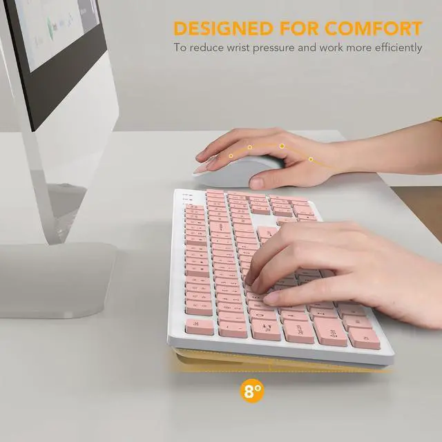 Alt view image 5 of 7 - Wireless Keyboard and Mouse, Full-Size Wireless Mouse and Keyboard Combo, 2.4GHz Silent USB Wireless Keyboard Mouse Combo for PC Desktops Computer, Laptops, Windows (Pink and White)