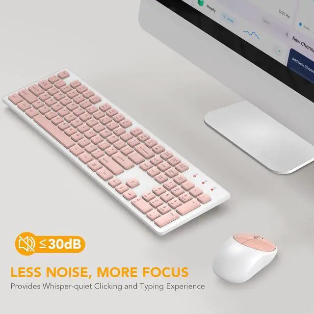 Alt view image 4 of 7 - Wireless Keyboard and Mouse, Full-Size Wireless Mouse and Keyboard Combo, 2.4GHz Silent USB Wireless Keyboard Mouse Combo for PC Desktops Computer, Laptops, Windows (Pink and White)