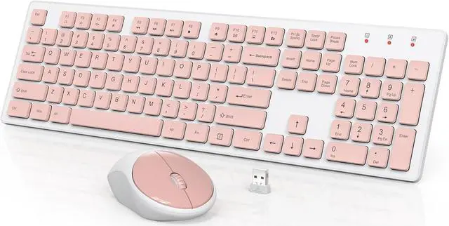 Main image of Wireless Keyboard and Mouse, Full-Size Wireless Mouse and Keyboard Combo, 2.4GHz Silent USB Wireless Keyboard Mouse Combo for PC Desktops Computer, Laptops, Windows (Pink and White)