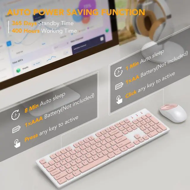 Alt view image 3 of 7 - Wireless Keyboard and Mouse, Full-Size Wireless Mouse and Keyboard Combo, 2.4GHz Silent USB Wireless Keyboard Mouse Combo for PC Desktops Computer, Laptops, Windows (Pink and White)